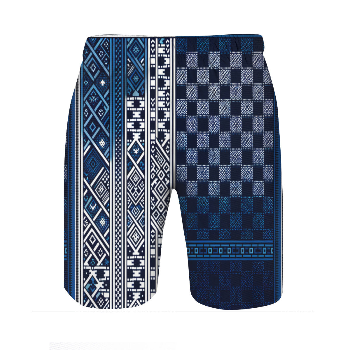 Blue Check Men's Beach Shorts (Not Mesh Lined) | Polyester