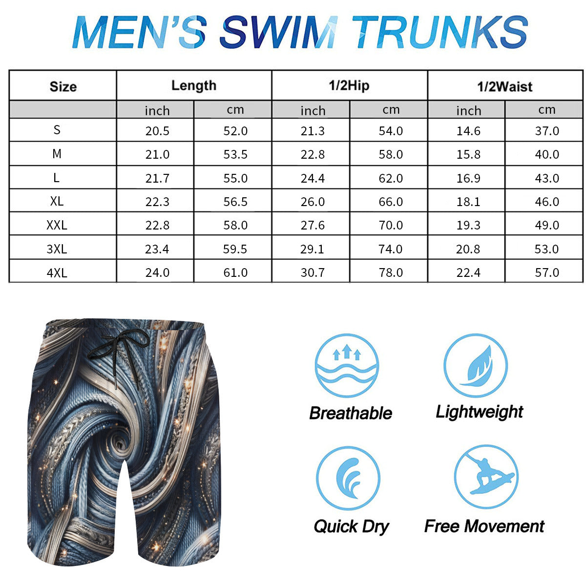 Abstract Denim Men's Beach Shorts (Not Mesh Lined) | Polyester