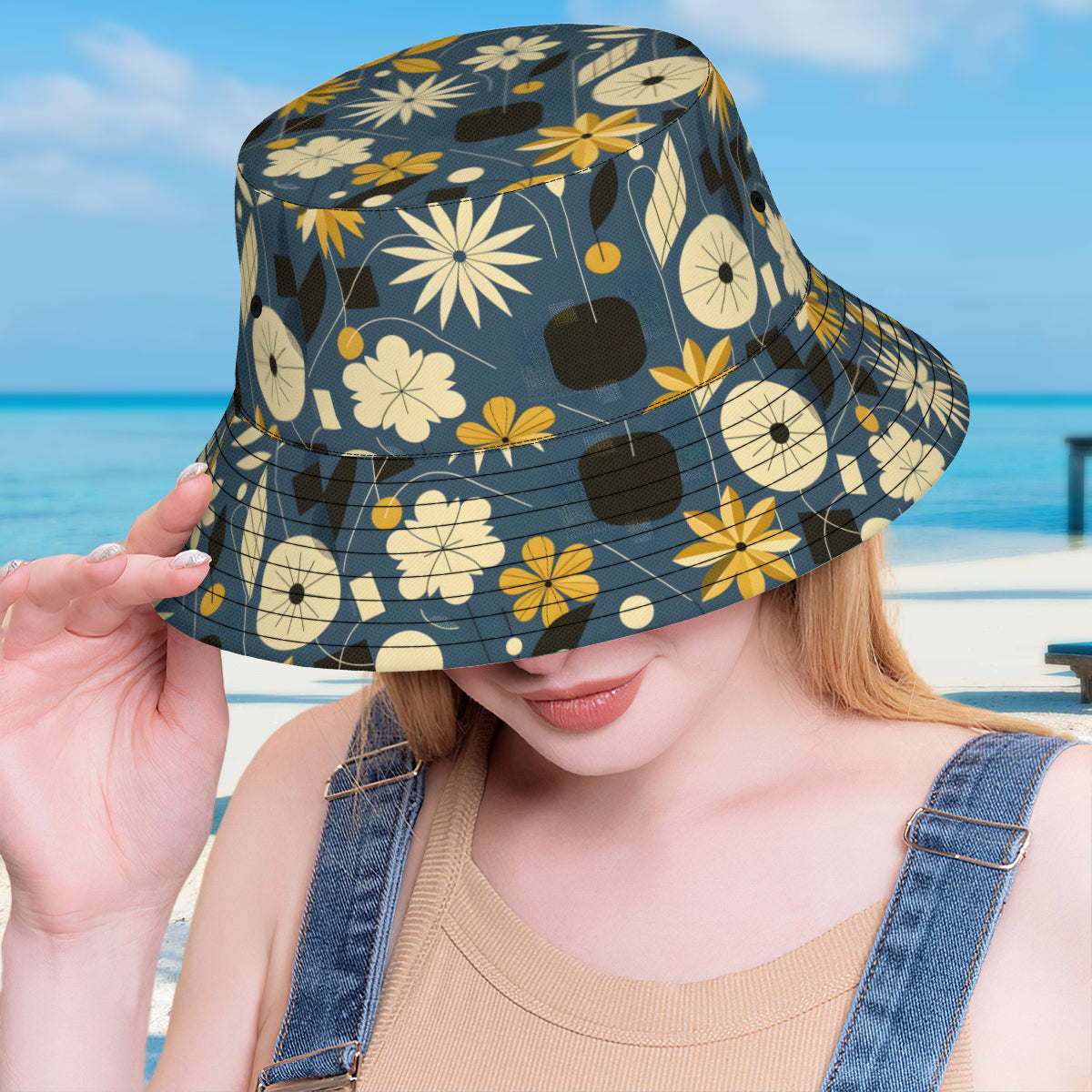 Floral Elements Double-Sided Unisex Polyester Bucket Hat