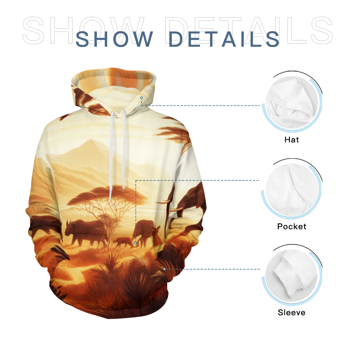 African Sunset Men's Adult Hoodie Set (Double-Layer Hood) | Health Fabric