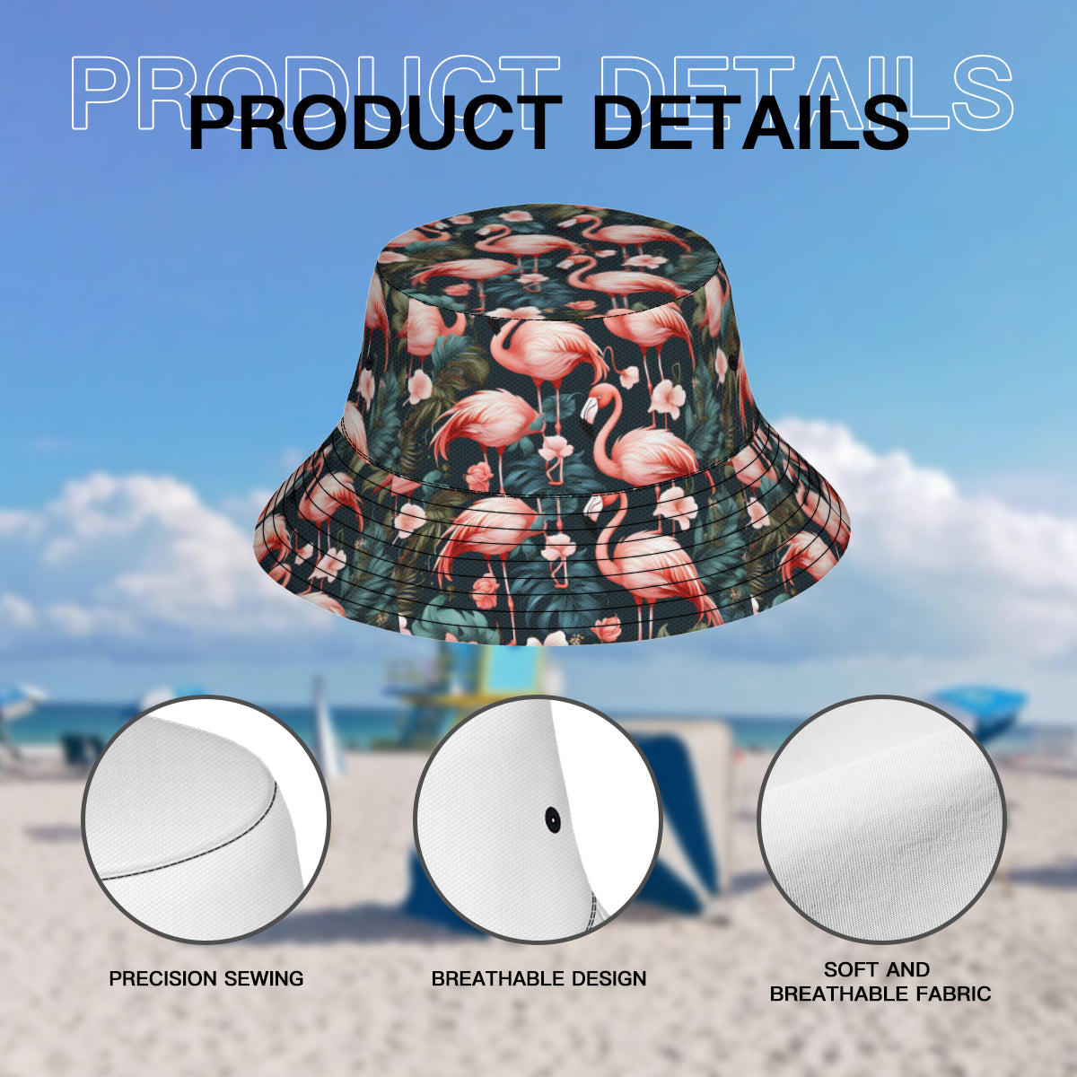 Flamingo Double-Sided Unisex Polyester Bucket Hat
