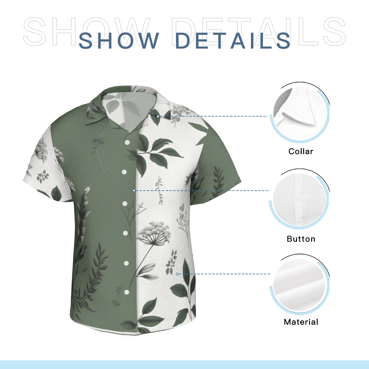 Olive Green Botanical Short Sleeves Men's Shirt