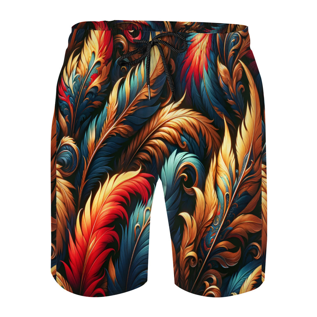 Elegant Feathers Men's Beach Shorts (Not Mesh Lined) | Polyester