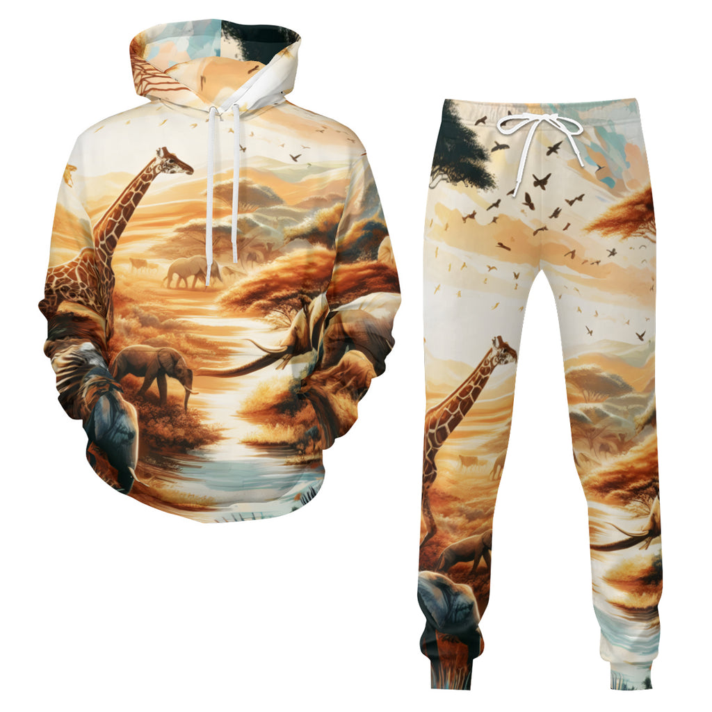 African Sunset Men's Adult Hoodie Set (Double-Layer Hood) | Health Fabric