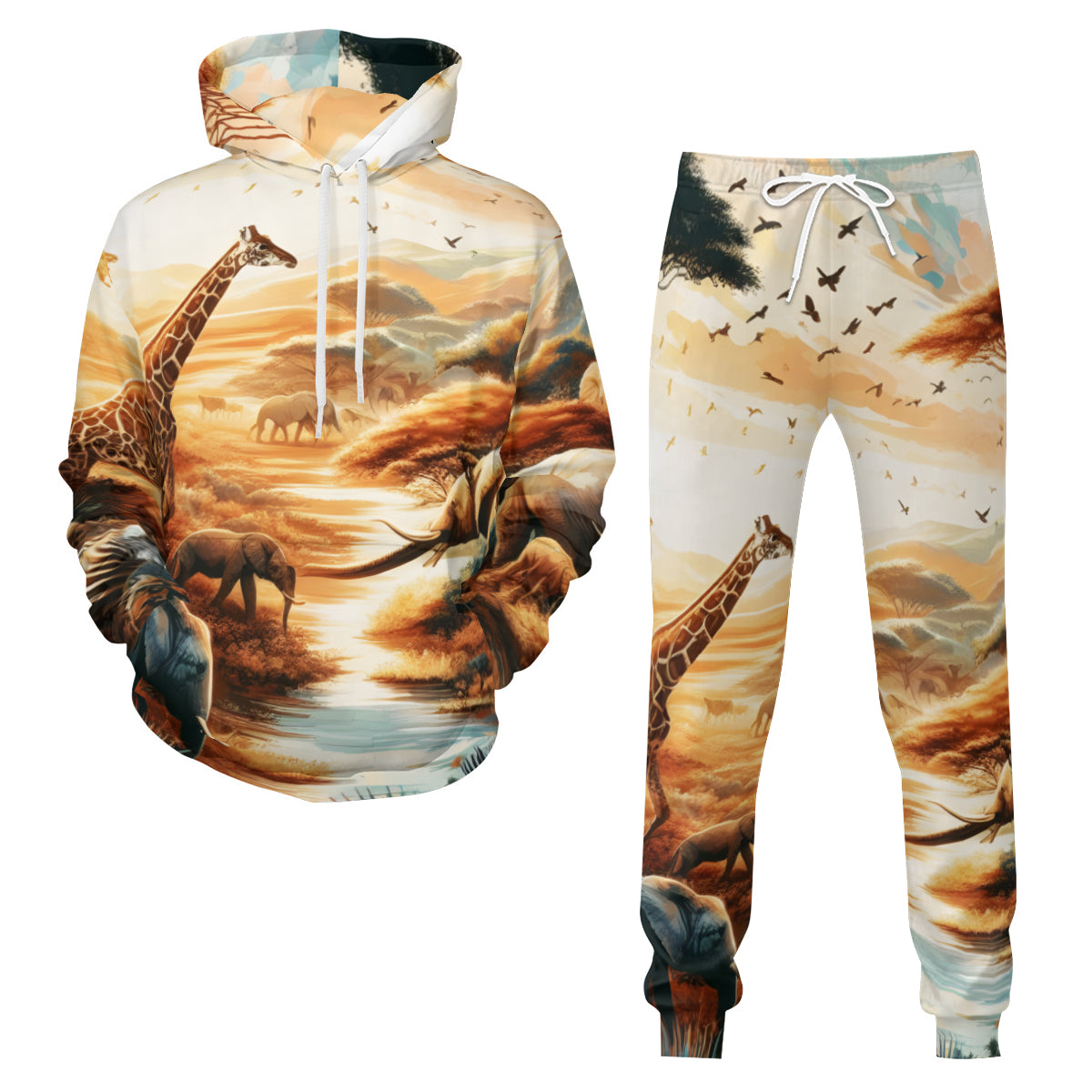 African Sunset Men's Adult Hoodie Set (Double-Layer Hood) | Health Fabric