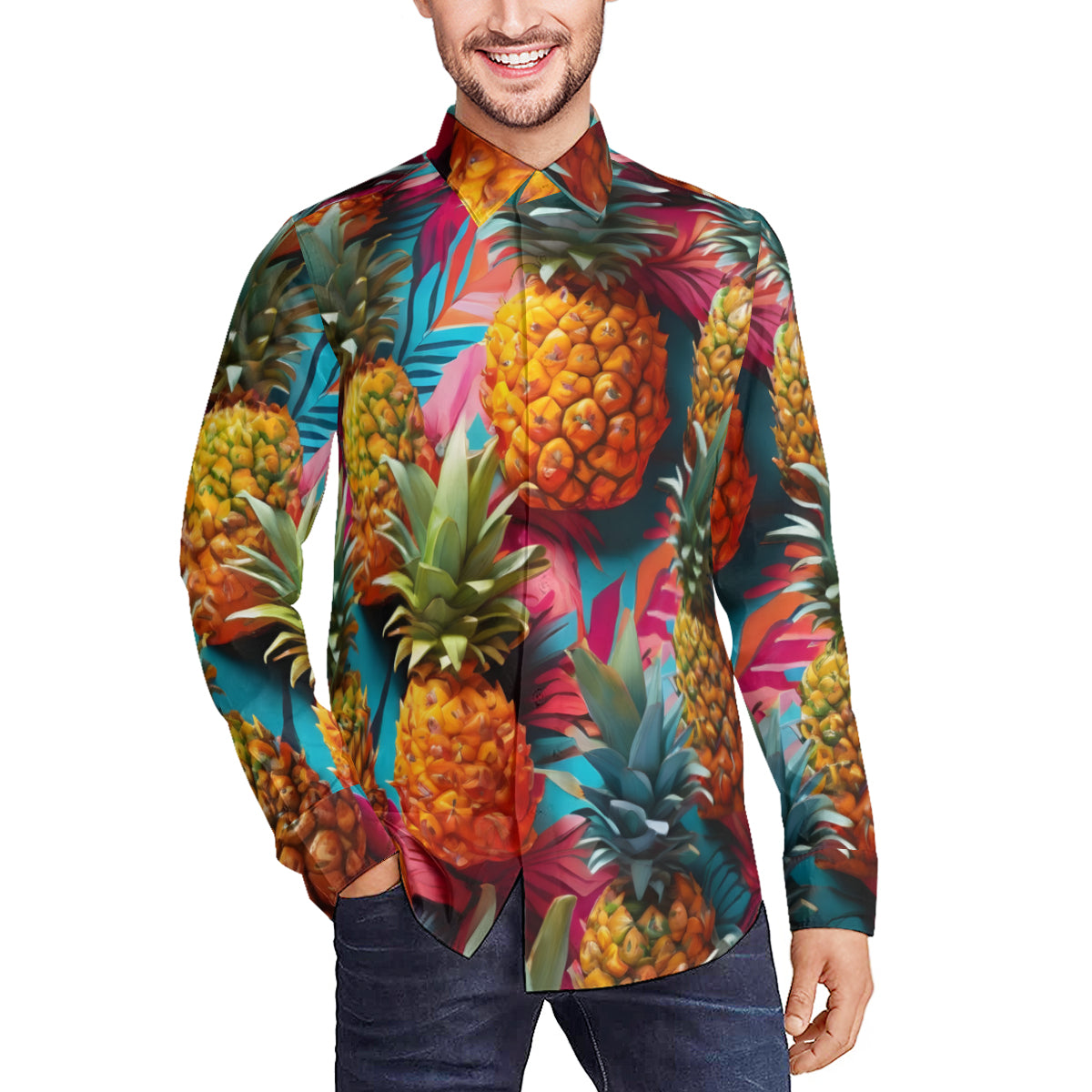 Pineapple Men's Classic Long-Sleeved Shirt | Polyester
