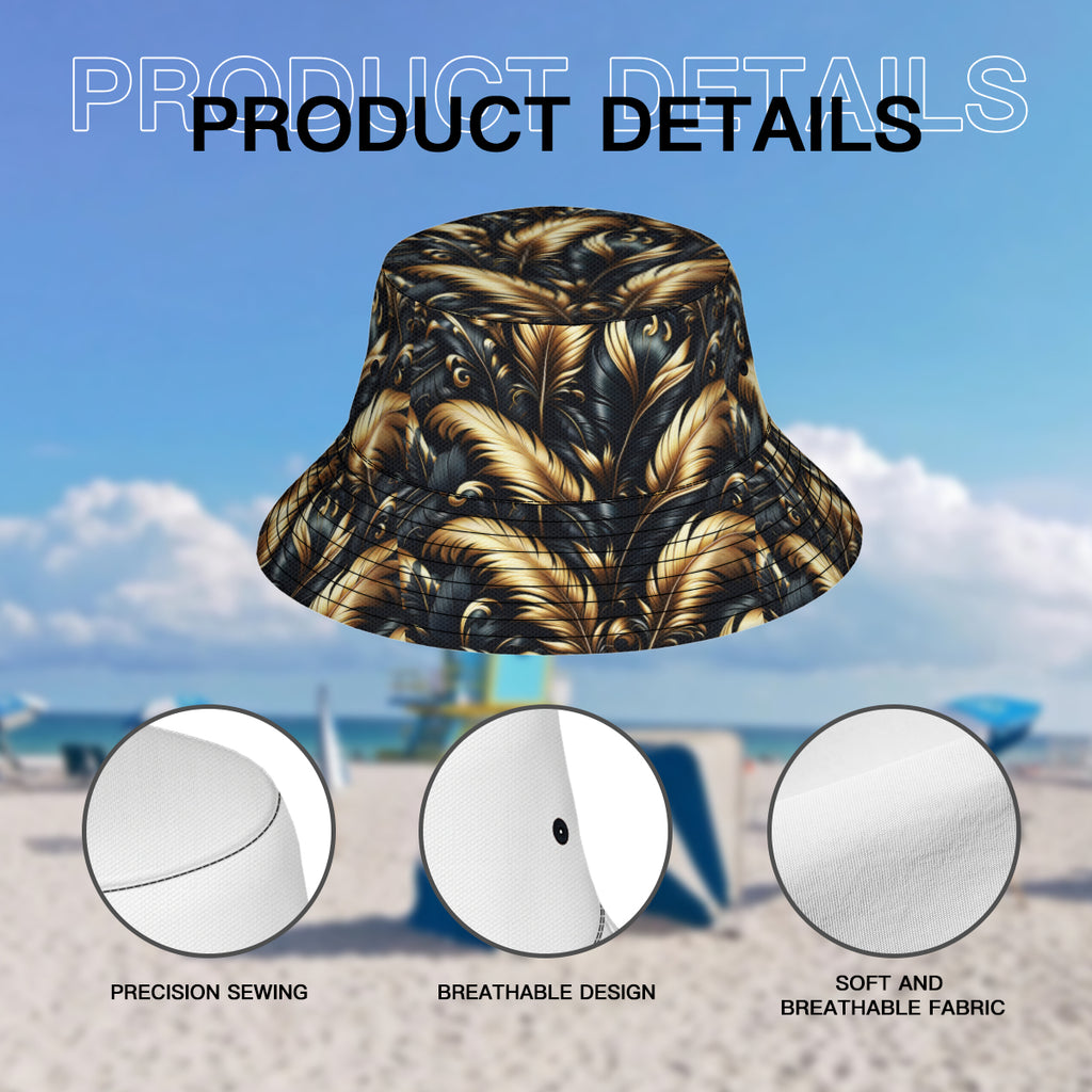 Golden Feathers Double-Sided Unisex Polyester Bucket Hat