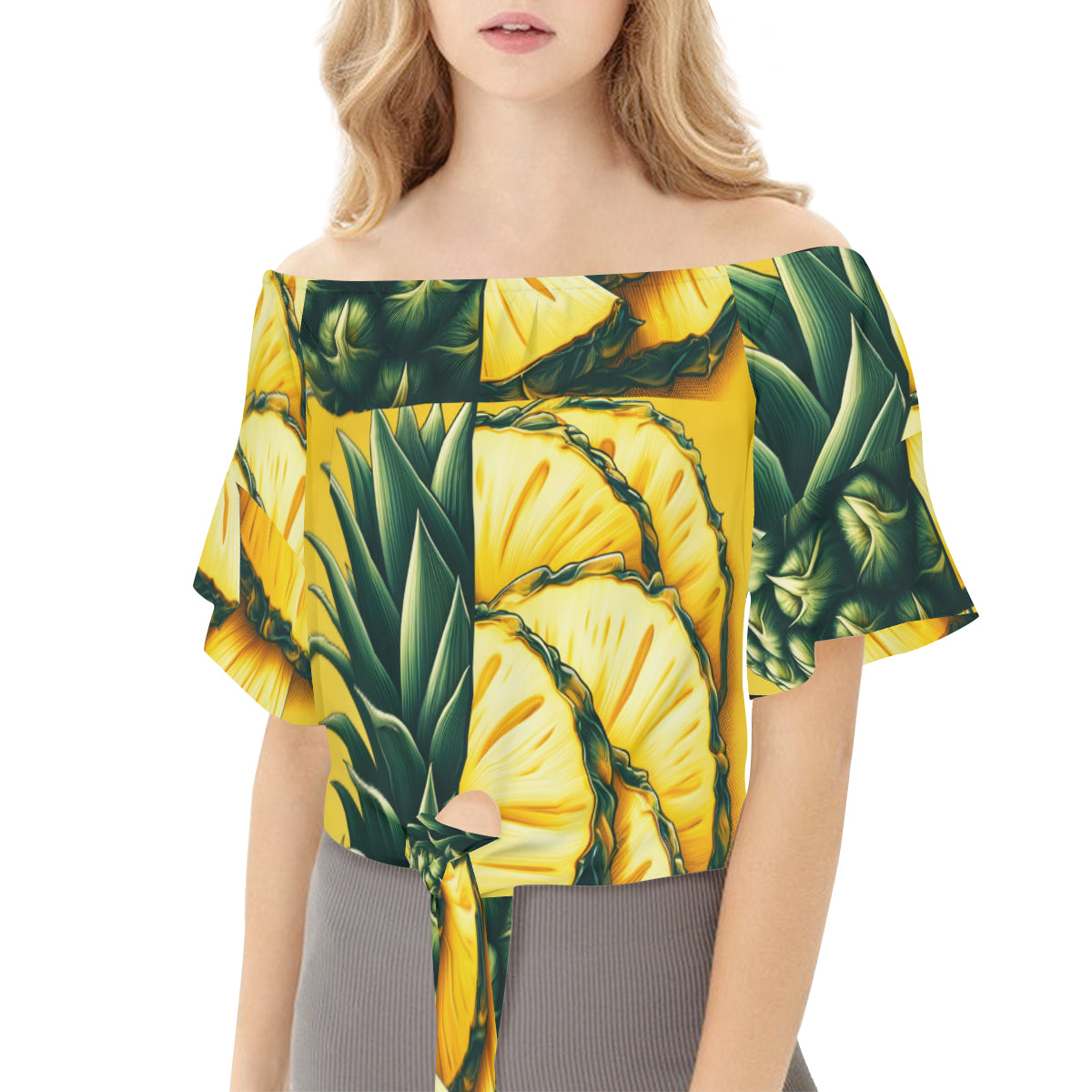 Pineapple Slices One-Shoulder Tie Short Sleeves