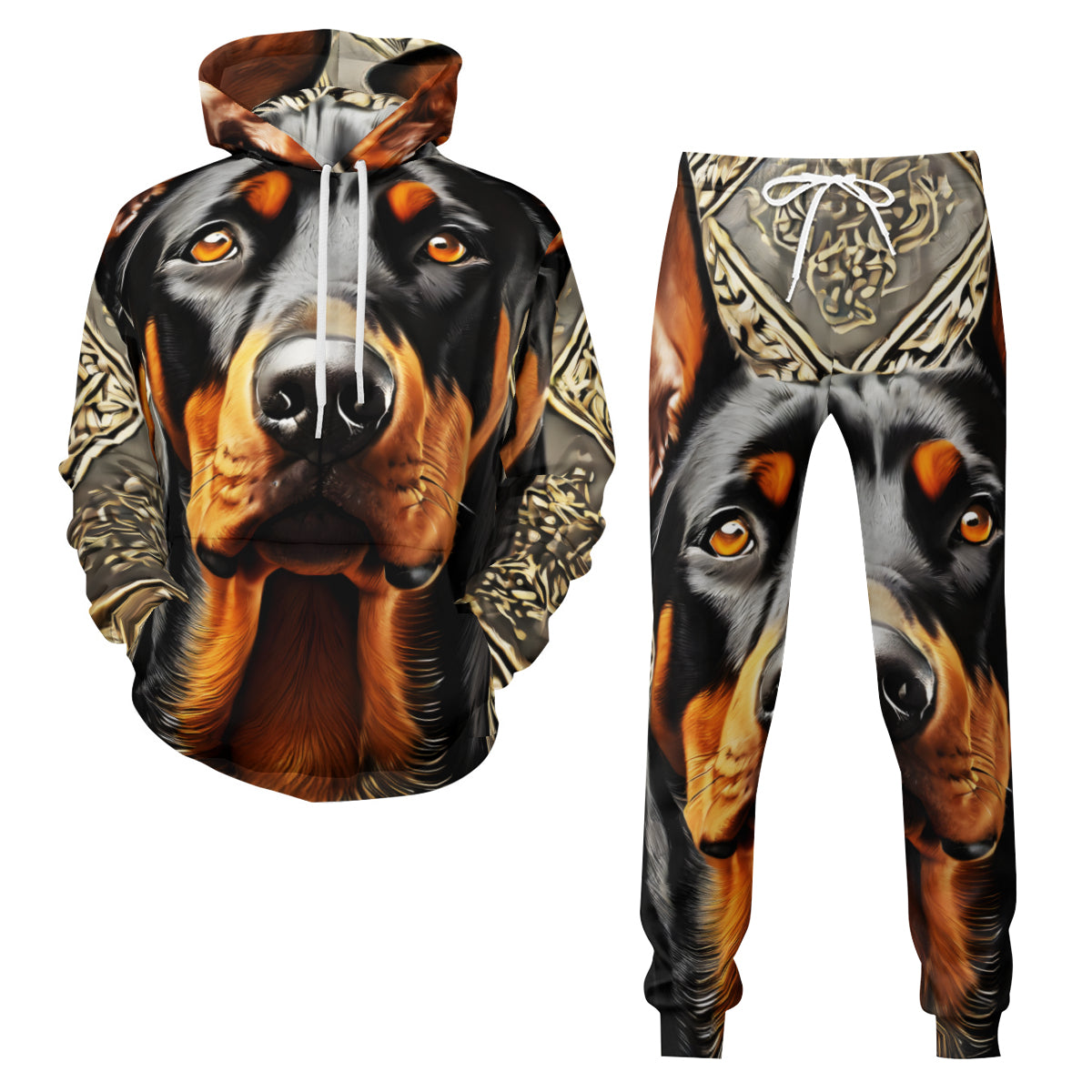 Doberman Men's Adult Hoodie Set (Double-Layer Hood) | Health Fabric