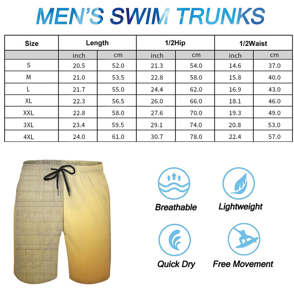 Golden Check Men's Beach Shorts (Not Mesh Lined) | Polyester