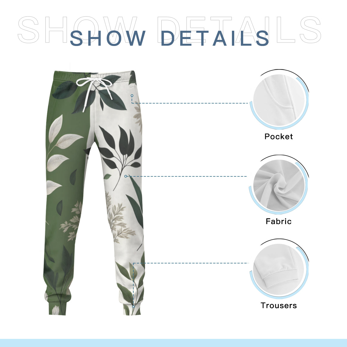 Olive Botanical Design Men's Adult Hoodie Set (Double-Layer Hood) | Health Fabric