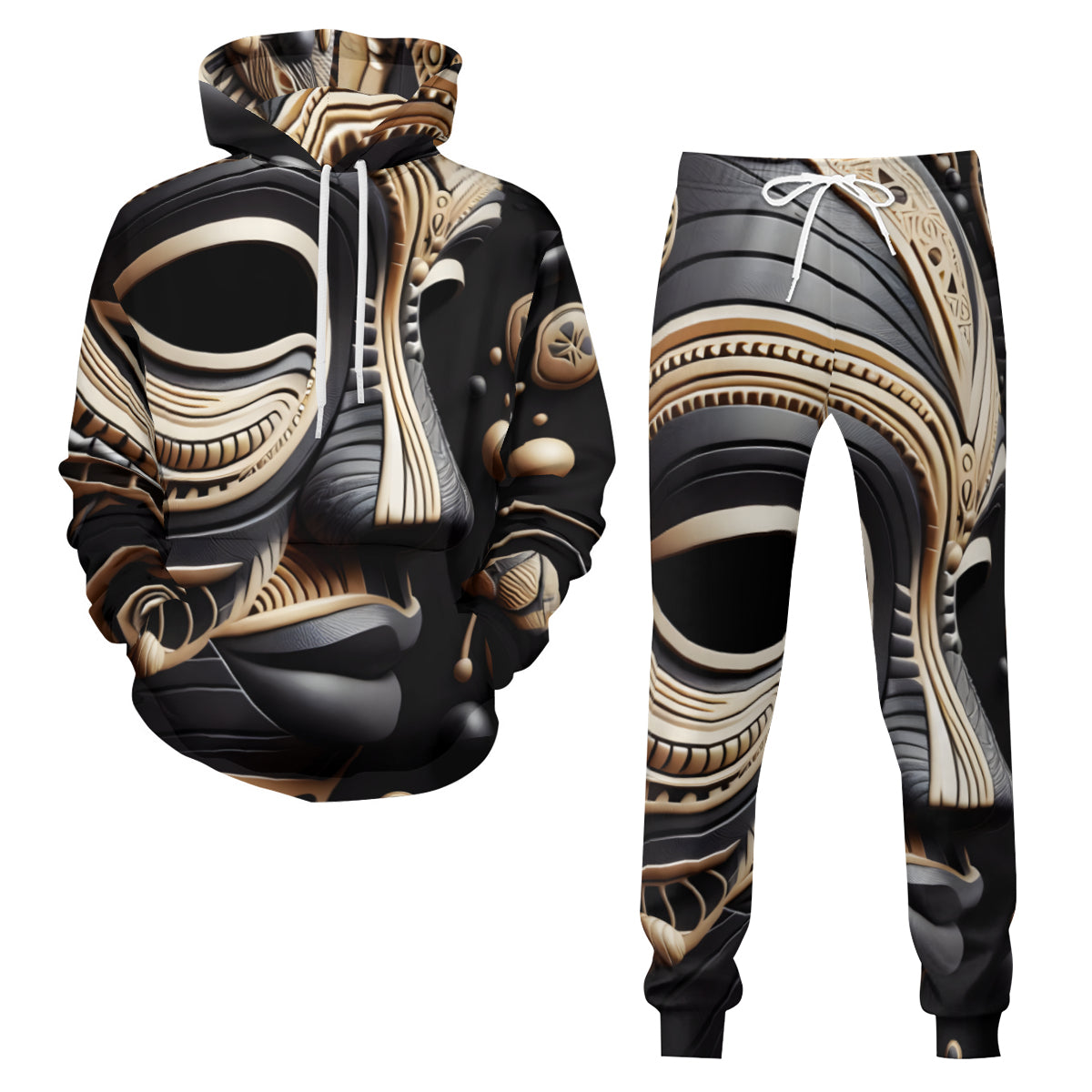 African Mask Men's Adult Hoodie Set (Double-Layer Hood) | Health Fabric