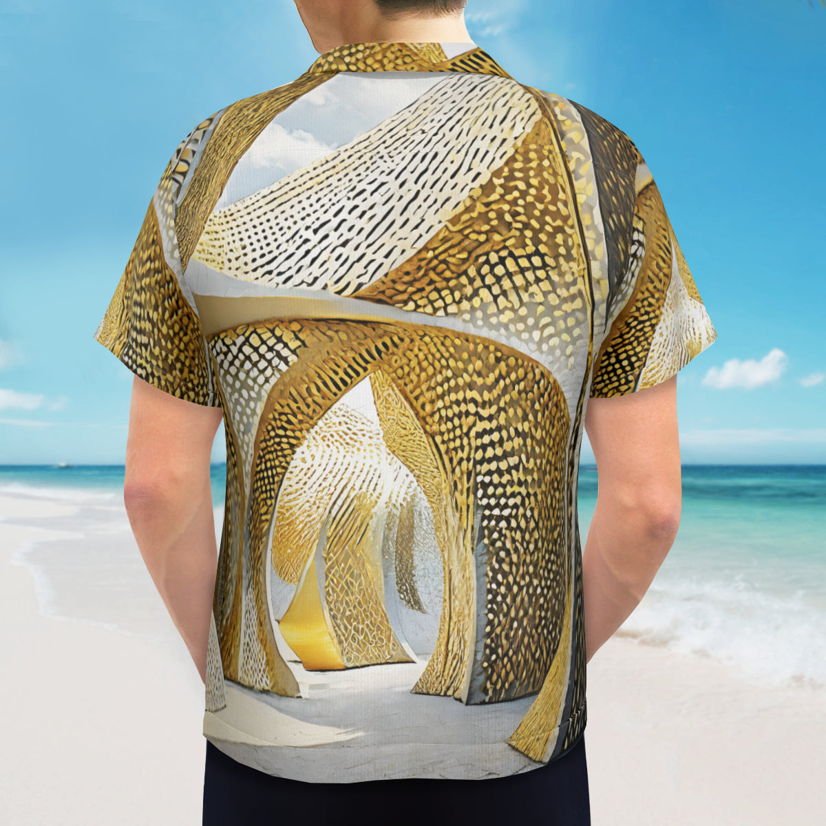 Golden Architectural Pattern Short Sleeves Men's Shirt