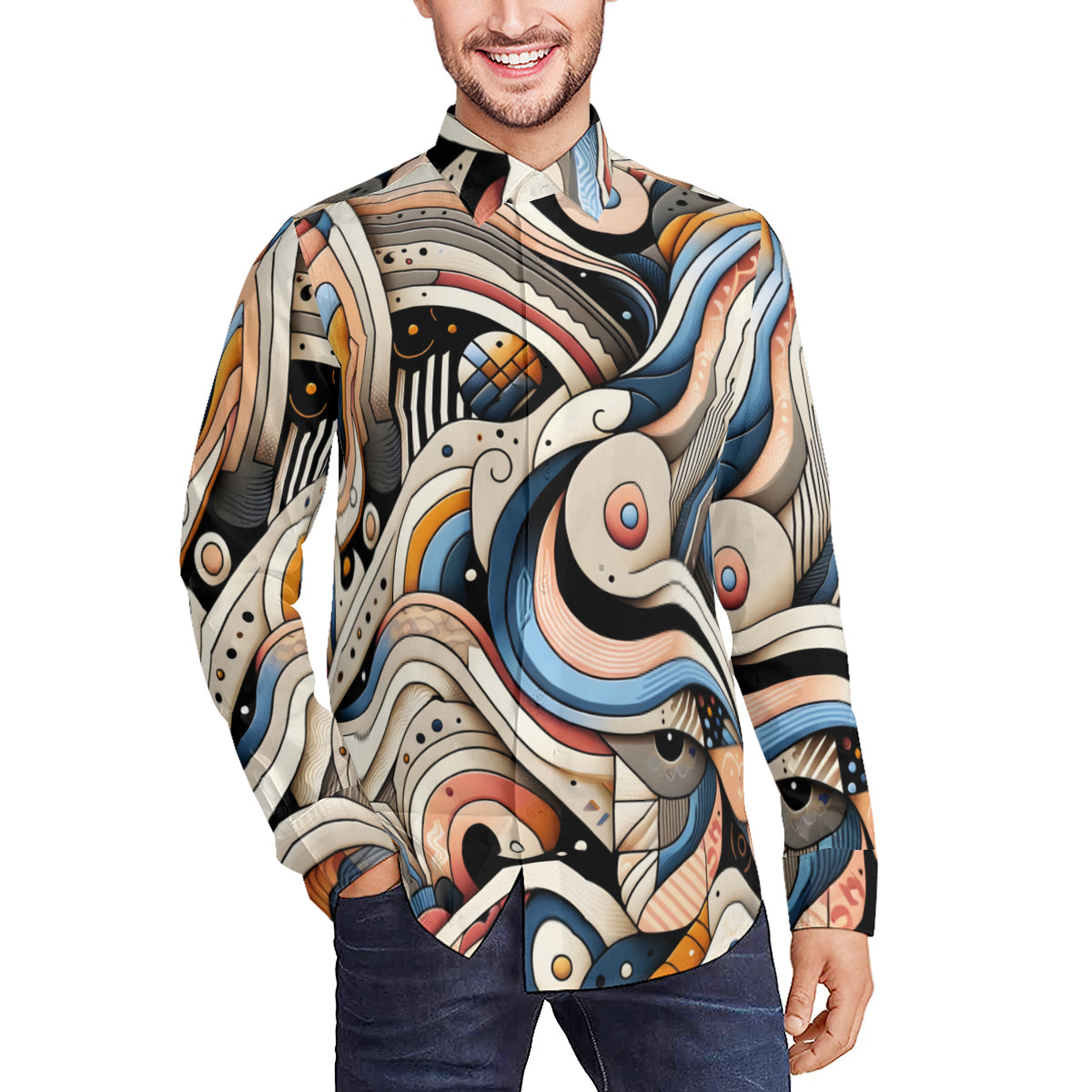Abstract Men's Classic Long-Sleeved Shirt | Polyester