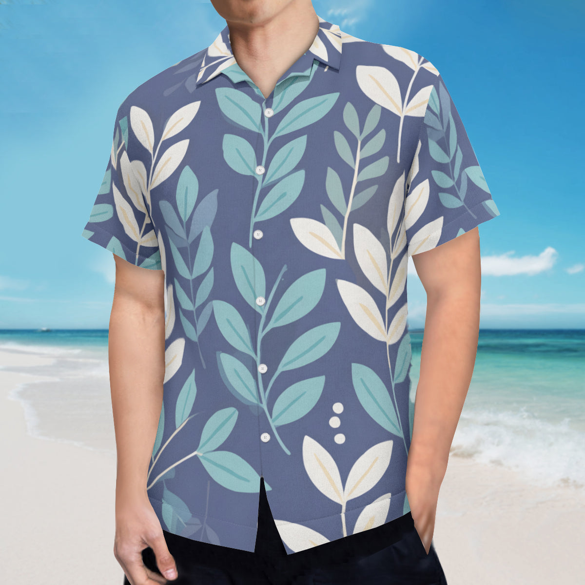 Blue Leaves Short Sleeves Men's Shirt