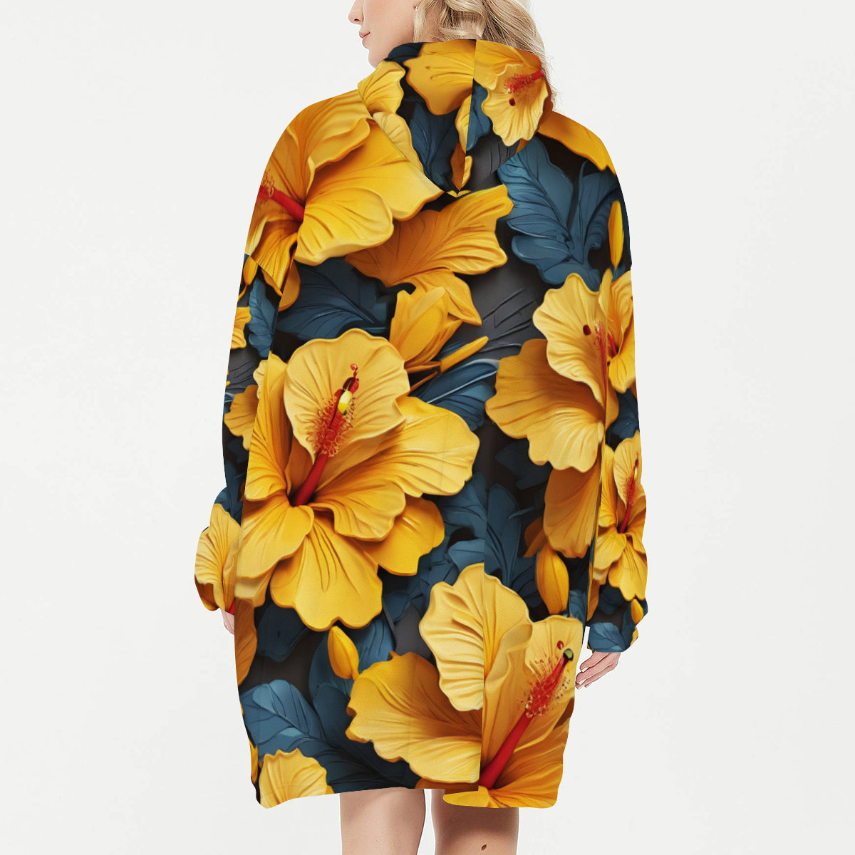 Hibiscus Women's Sleeper Blanket Hoodie Flannel