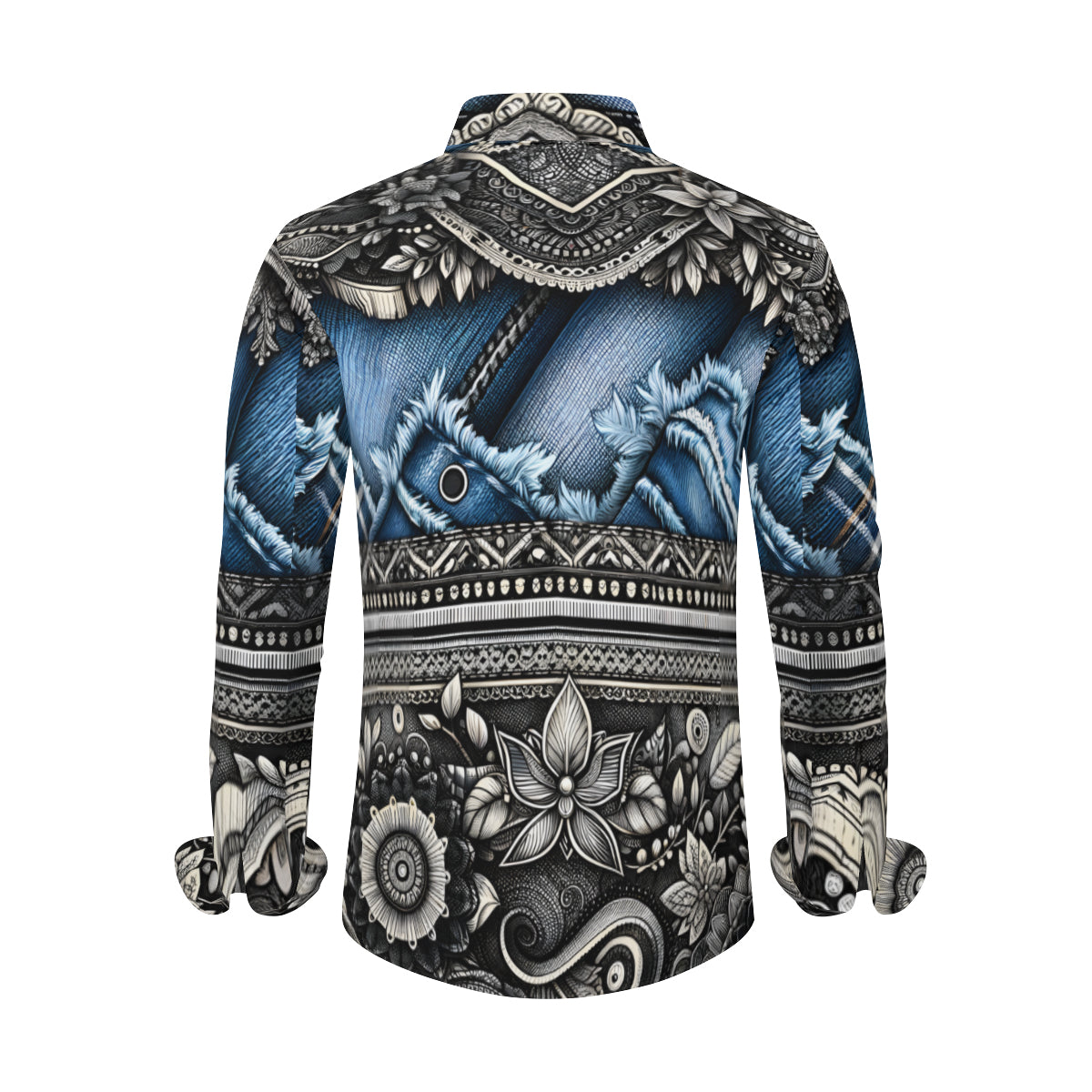 Denim And Lace Design Long Sleeves Men's Shirt