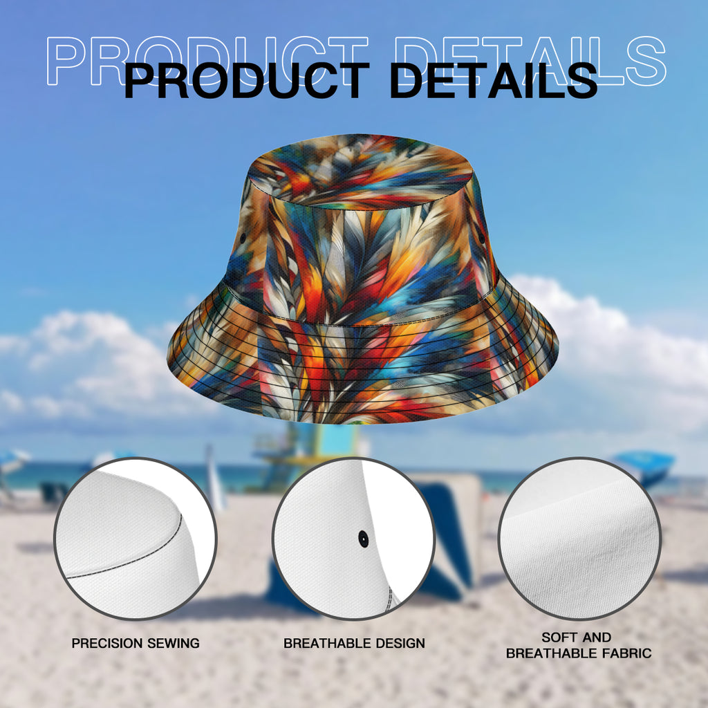 Abstract Feathers Double-Sided Unisex Polyester Bucket Hat