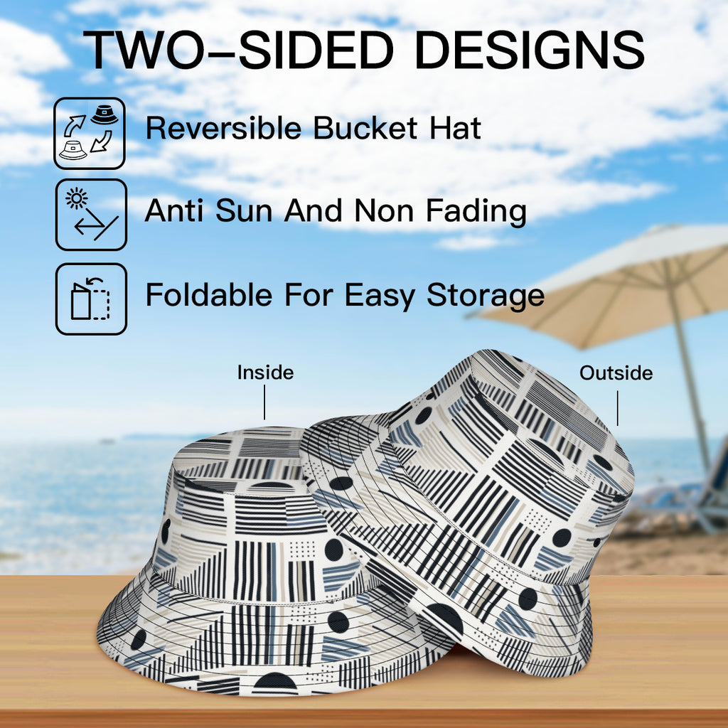 Minimalistic Black And White Double-Sided Unisex Polyester Bucket Hat