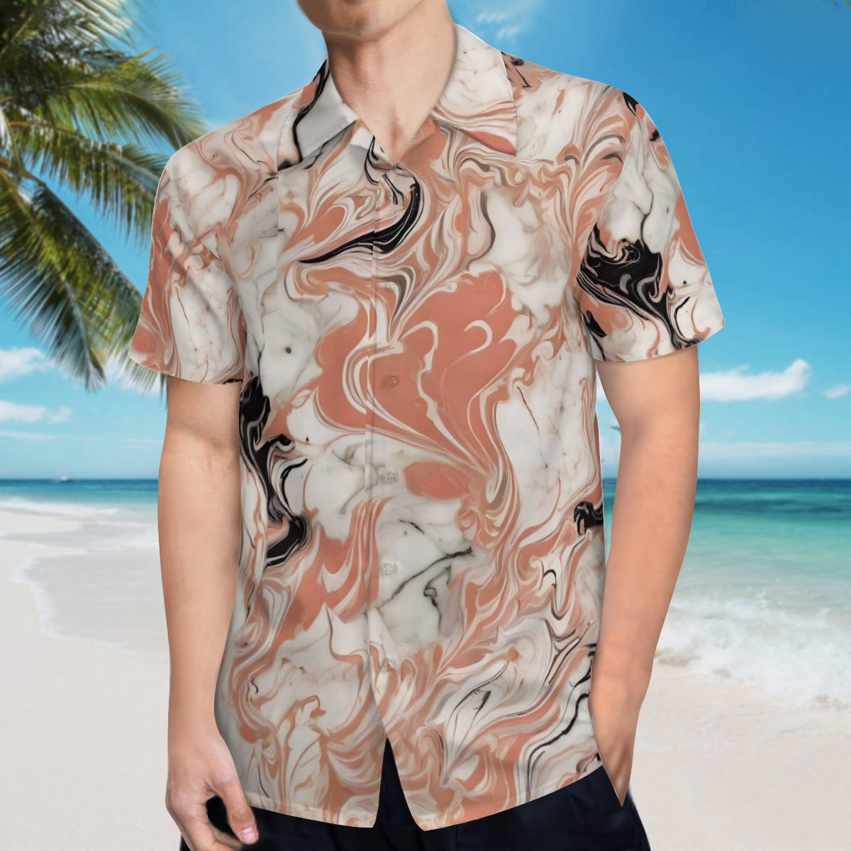 Marble Pattern Short Sleeves Men's Shirt