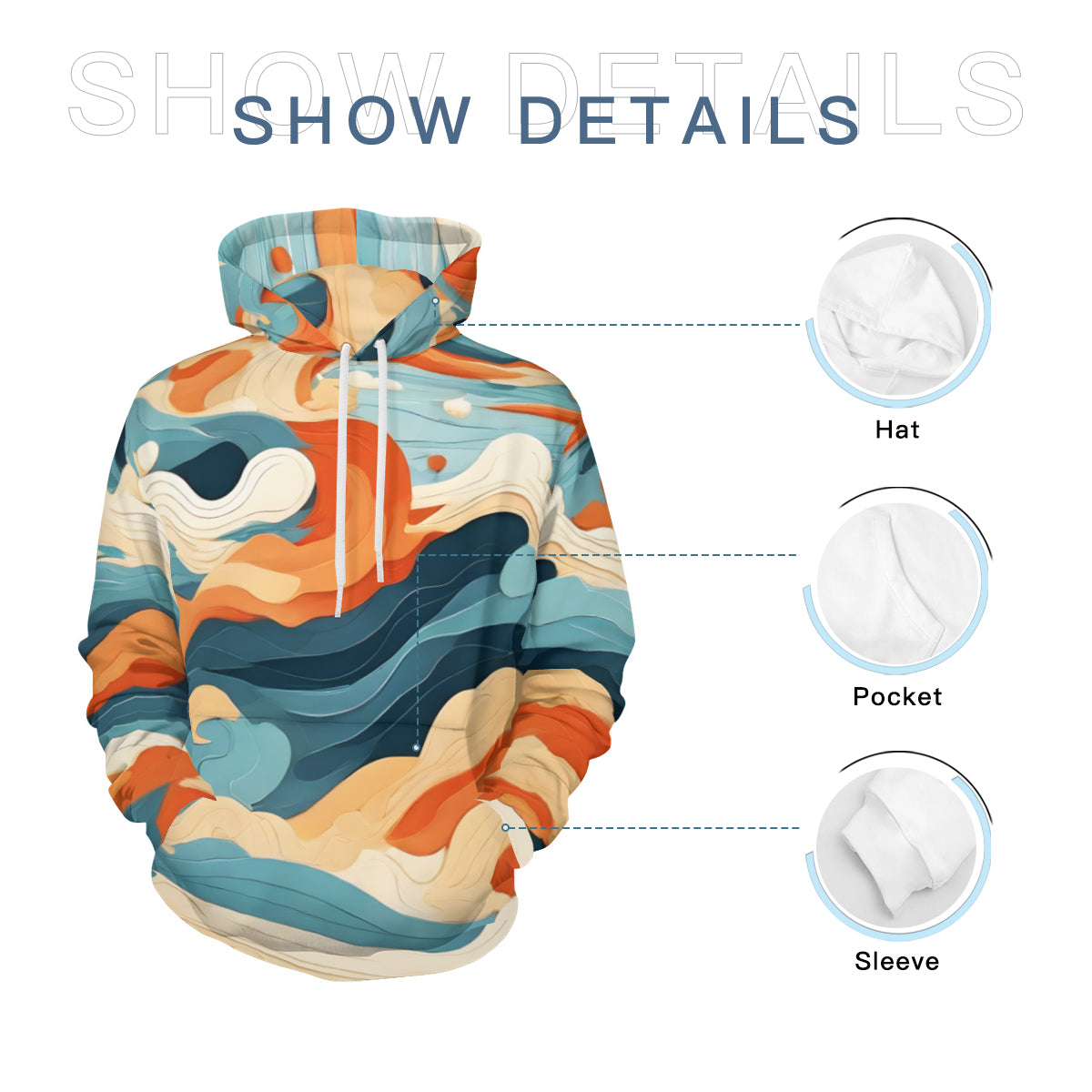 Abstract Waves Men's Adult Hoodie Set (Double-Layer Hood) | Health Fabric