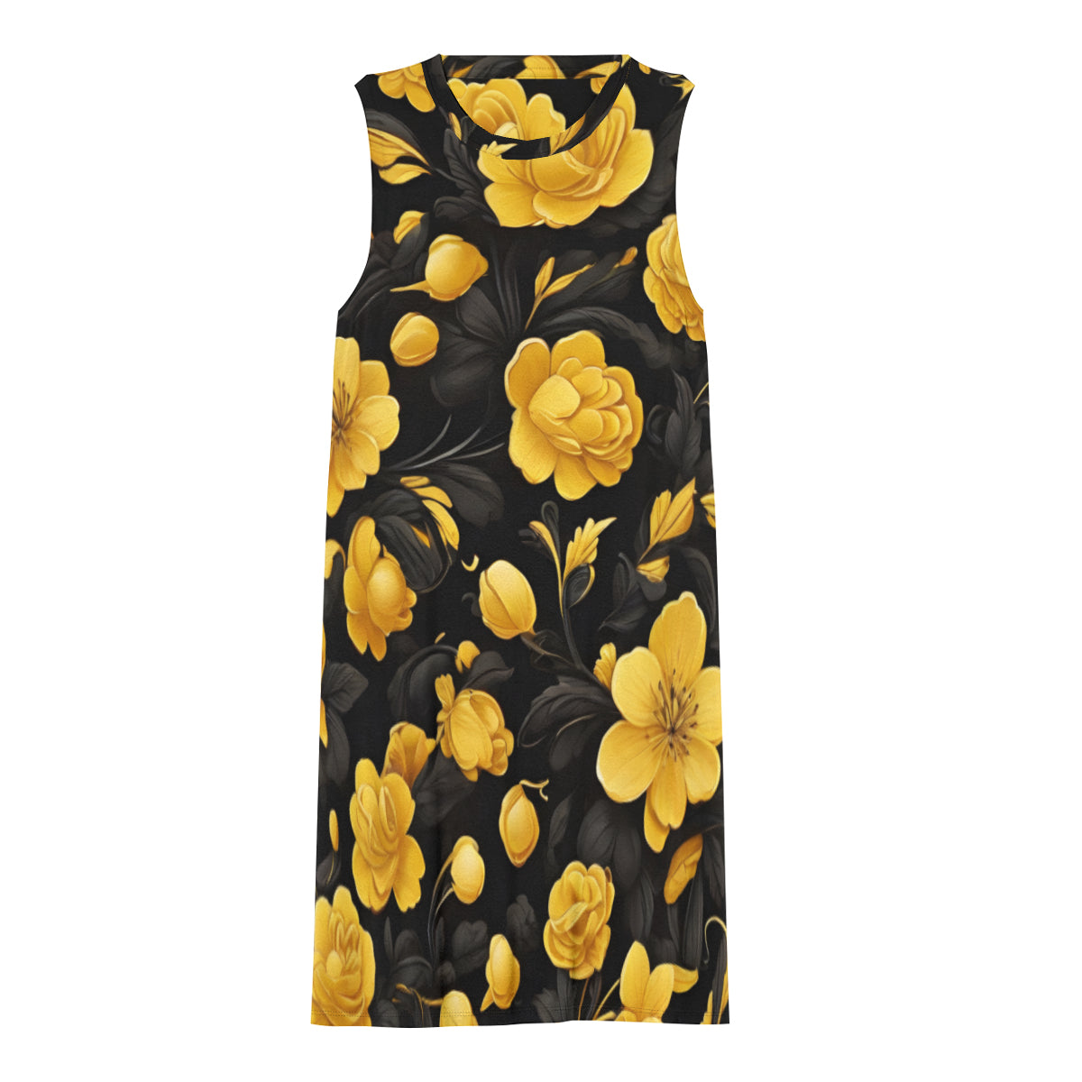 Yellow Black Flowers Women's Casual Dress | Polyester