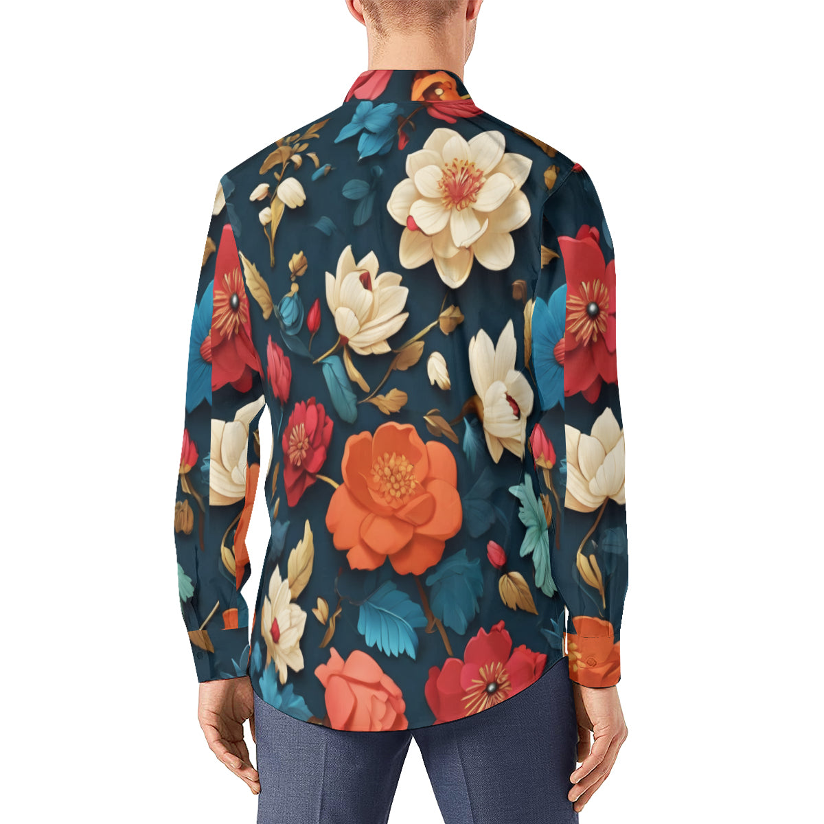 Floral Men's Classic Long-Sleeved Shirt | Polyester