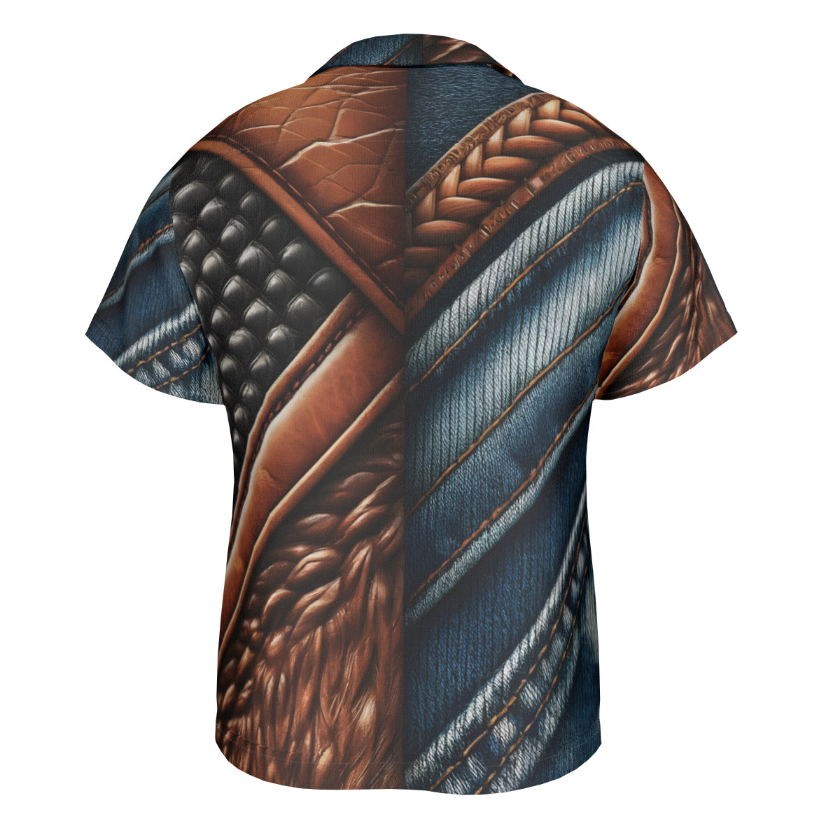 Denim And Leather Design Short Sleeves Men's Shirt