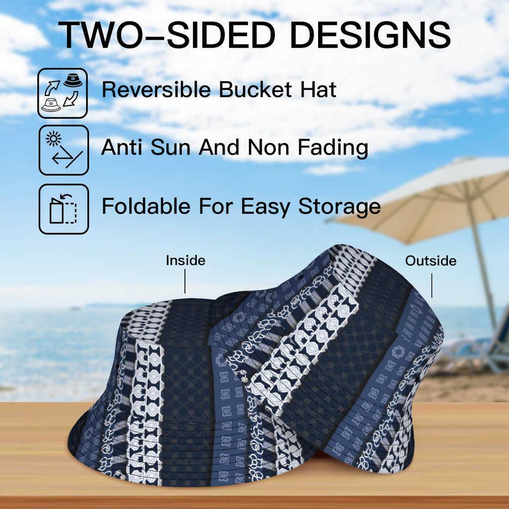 Navy Blue Geometric Shapes Double-Sided Unisex Polyester Bucket Hat