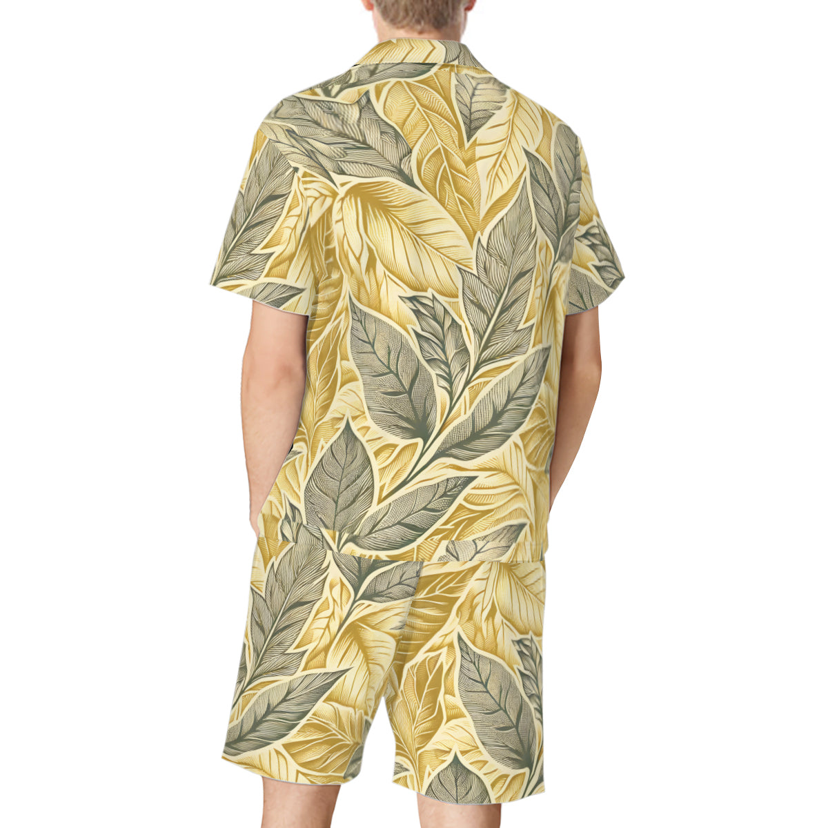 Golden Leaves Casual Shirt and Shorts (Multi-faceted Design) | Cotton-Like Polyester