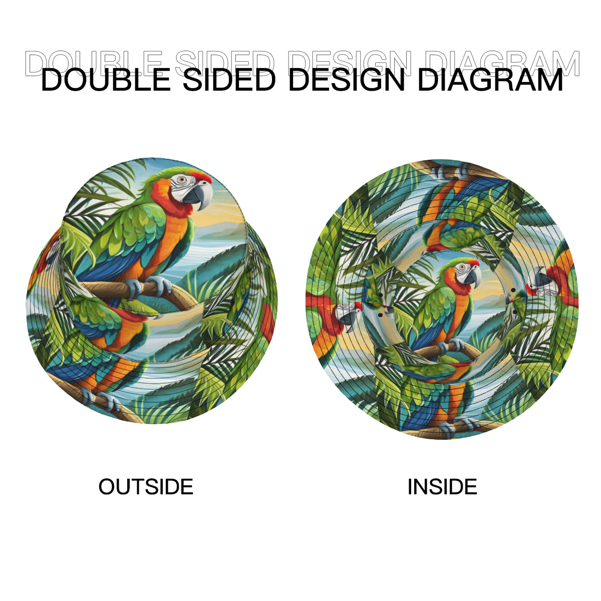 Tropical Parrot Double-Sided Unisex Polyester Bucket Hat
