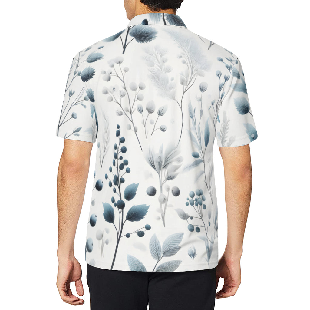 Minimalistic Floral Men's Premium European Size POLO Shirt | 95% Polyester+5% Spandex