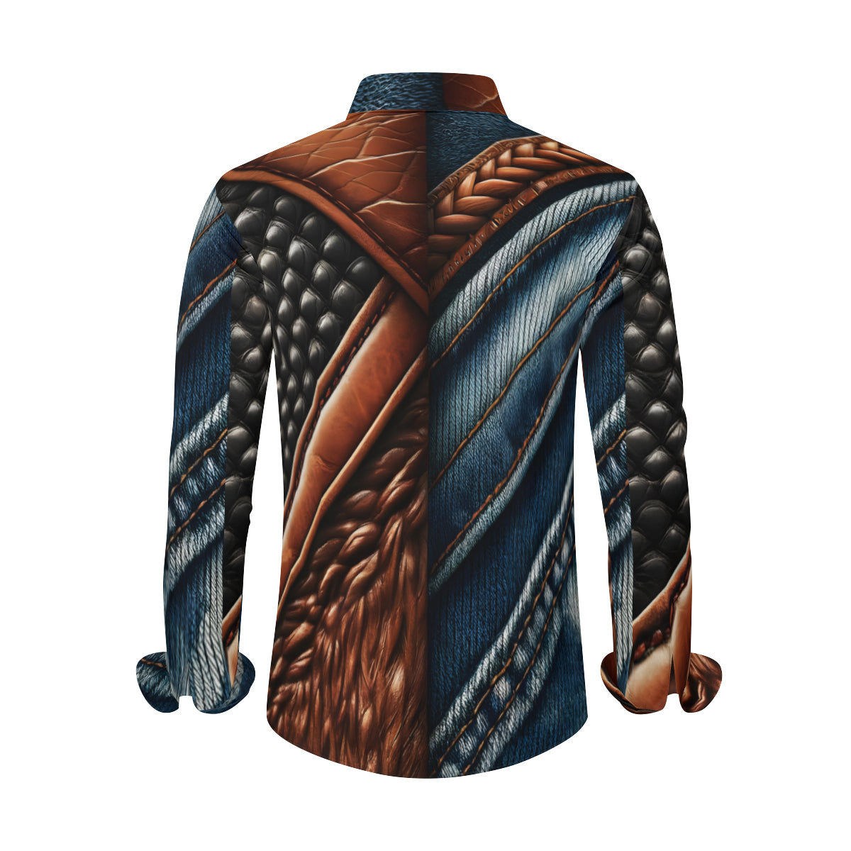Denim And Leather Design Long Sleeves Men's Shirt