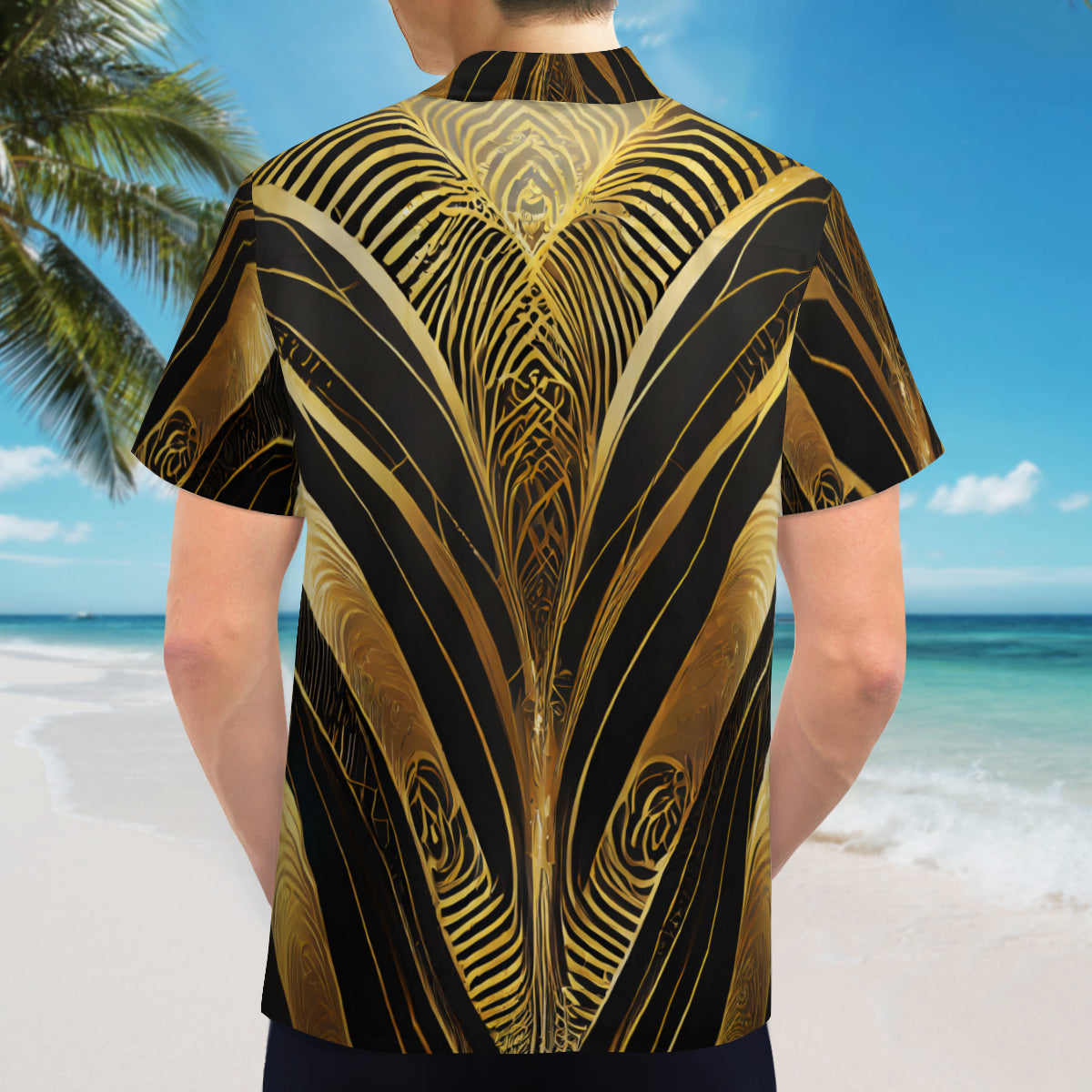Elegant Black And Gold Short Sleeves Men's Shirt