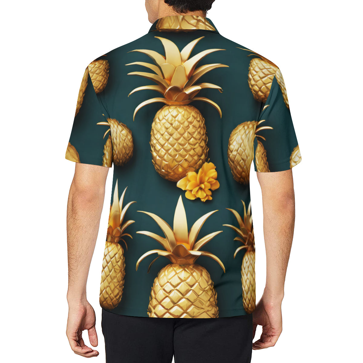 Golden Pineapple Men's Premium European Size POLO Shirt | 95% Polyester+5% Spandex