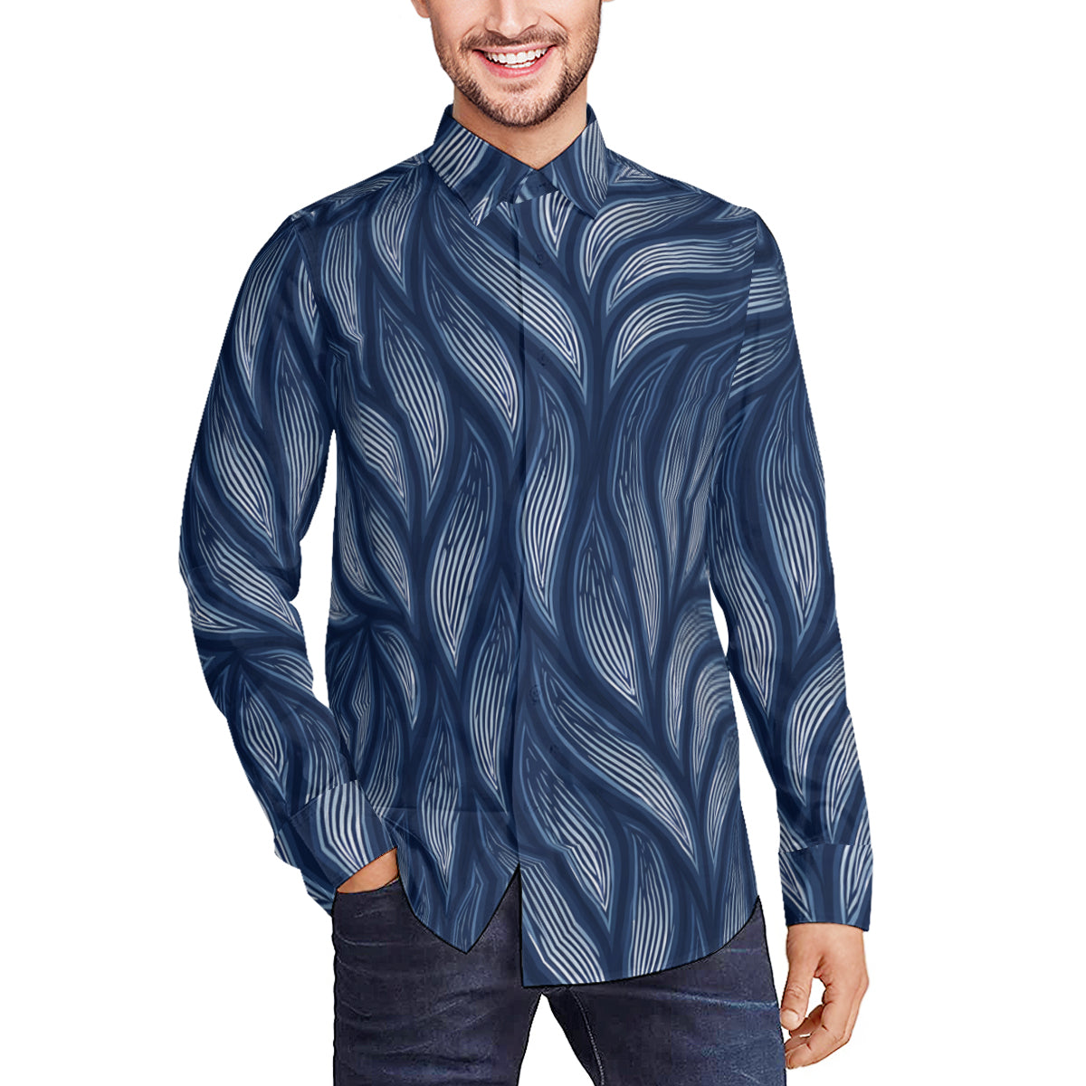 Abstract Denim Classic Long Sleeves Men's Shirt