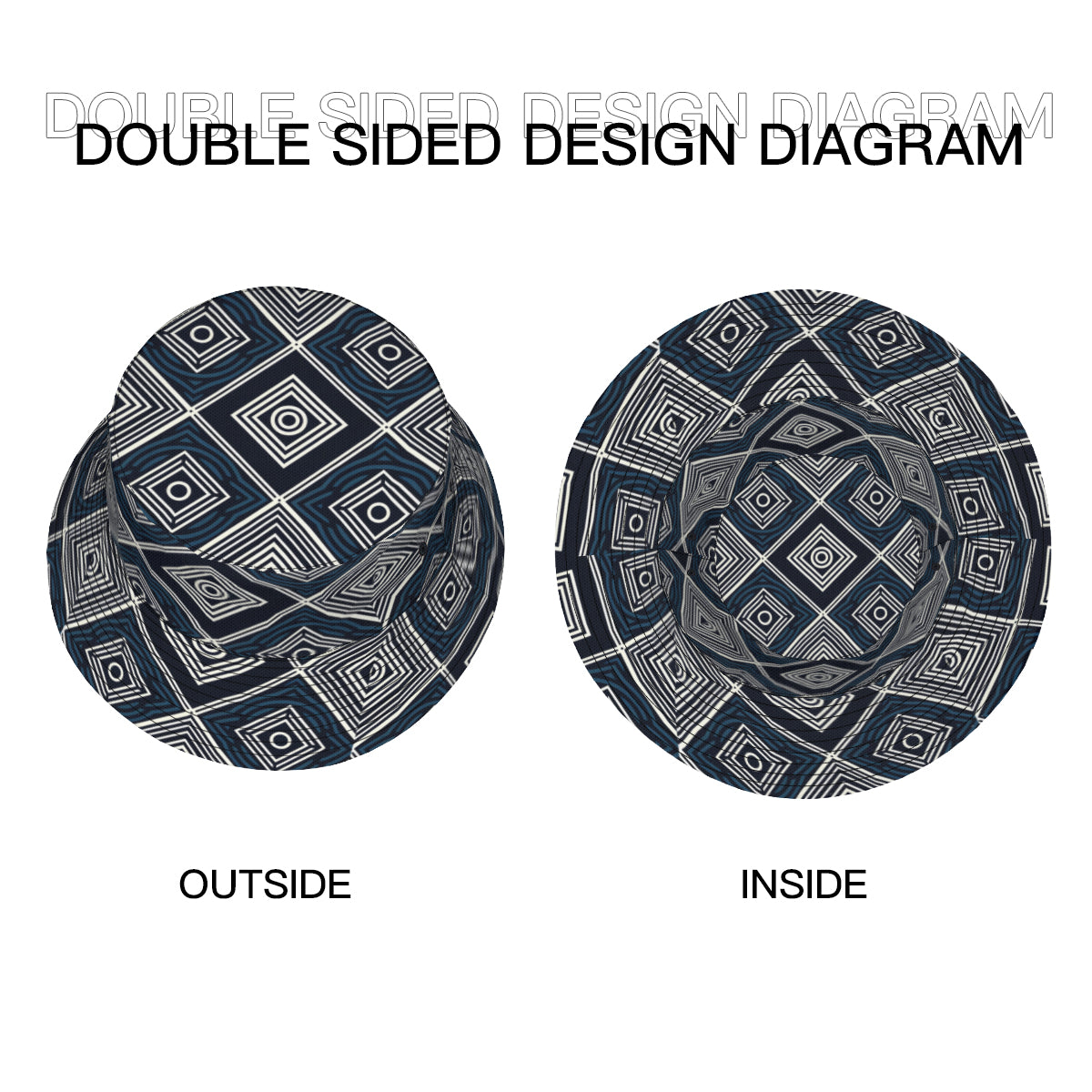 Navy Blue Geometric Shapes Double-Sided Unisex Polyester Bucket Hat