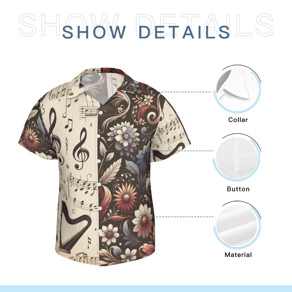 Musical Floral Short Sleeves Men's Shirt