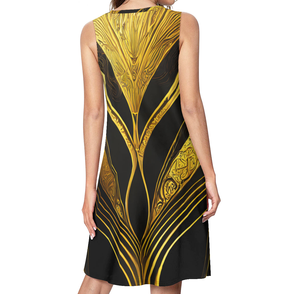Elegant Gold Women's Casual Dress | Polyester