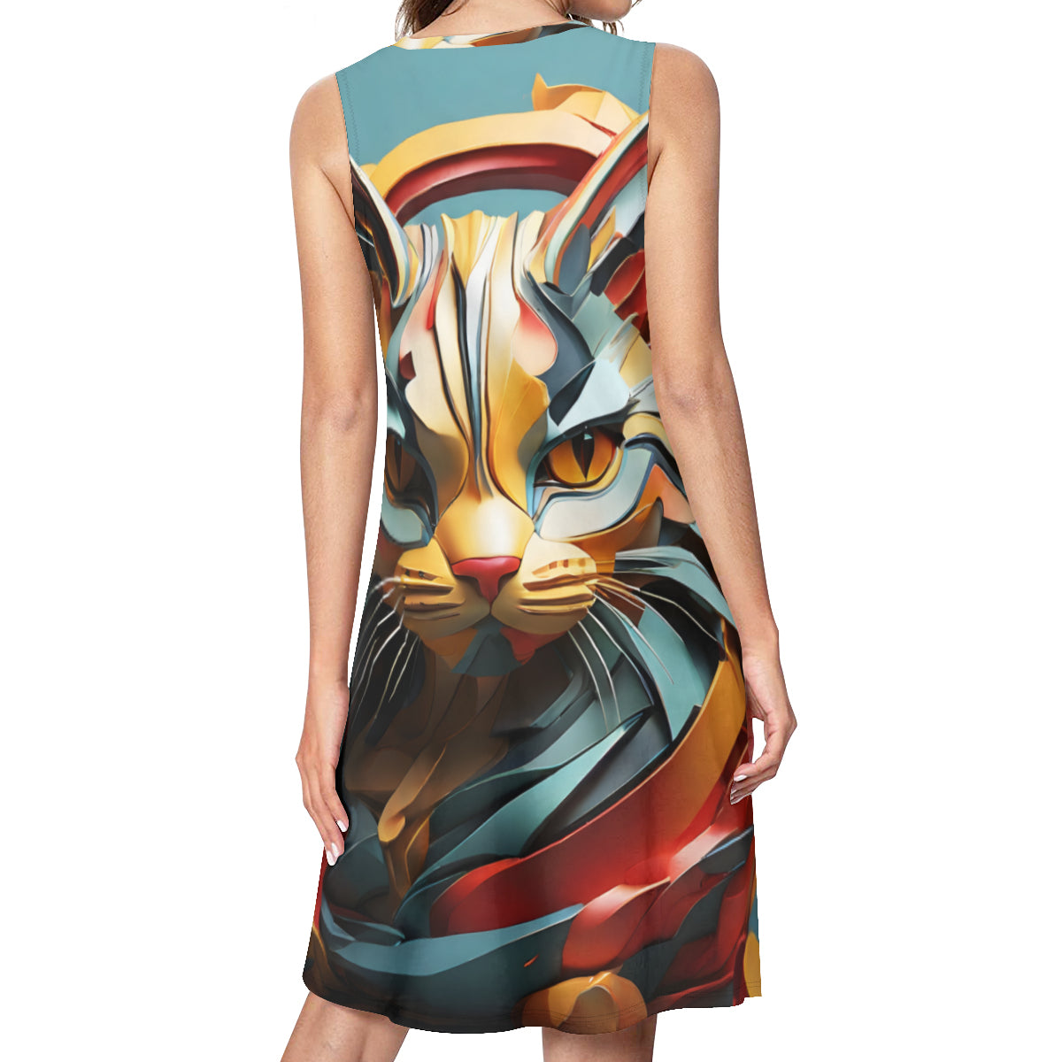 Abstract Cat Women's Casual Dress | Polyester