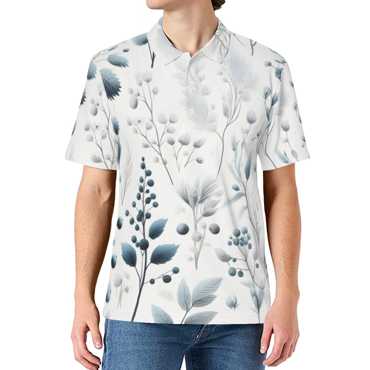 Minimalistic Floral Men's Premium European Size POLO Shirt | 95% Polyester+5% Spandex