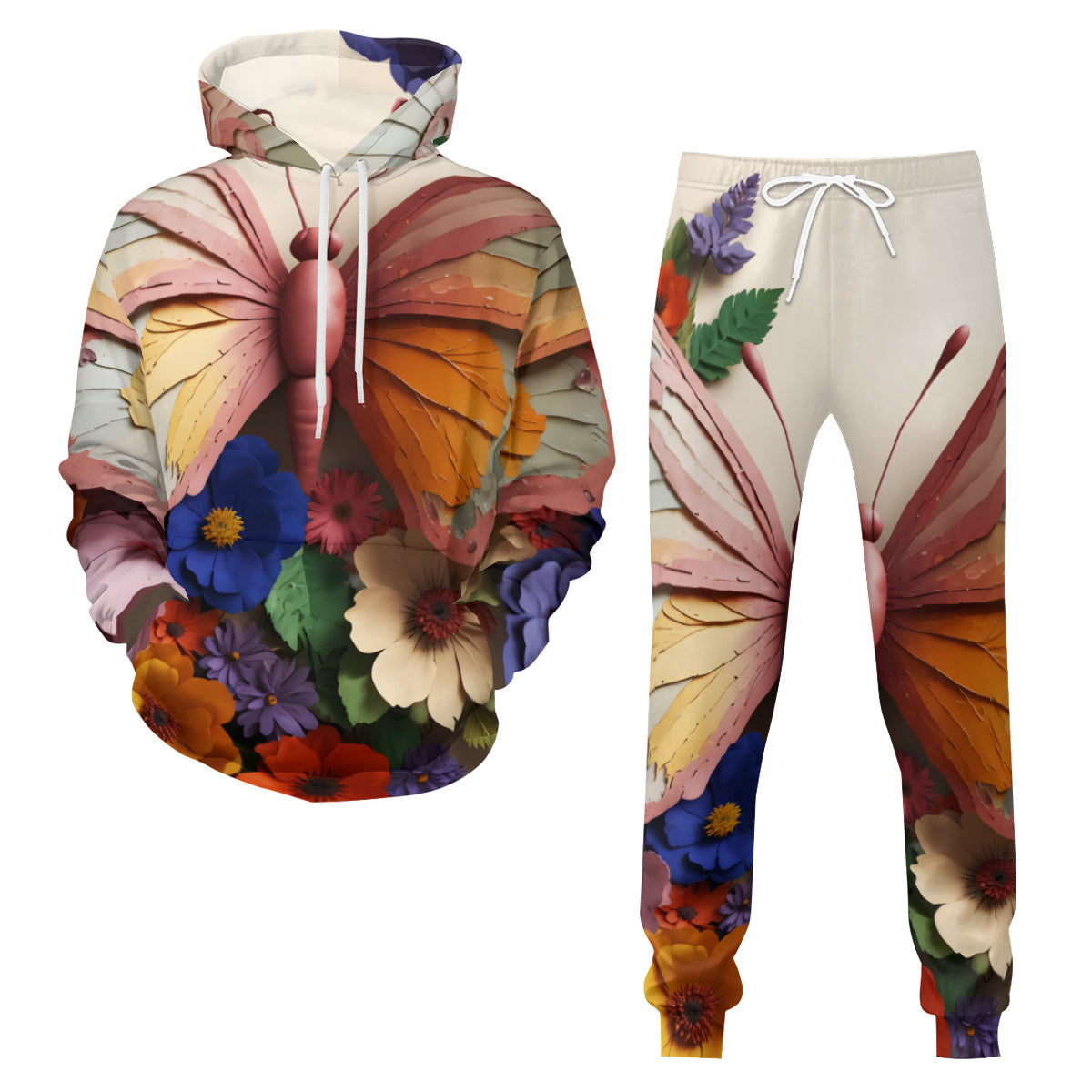 3D Butterfly Men's Adult Hoodie Set (Double-Layer Hood) | Health Fabric