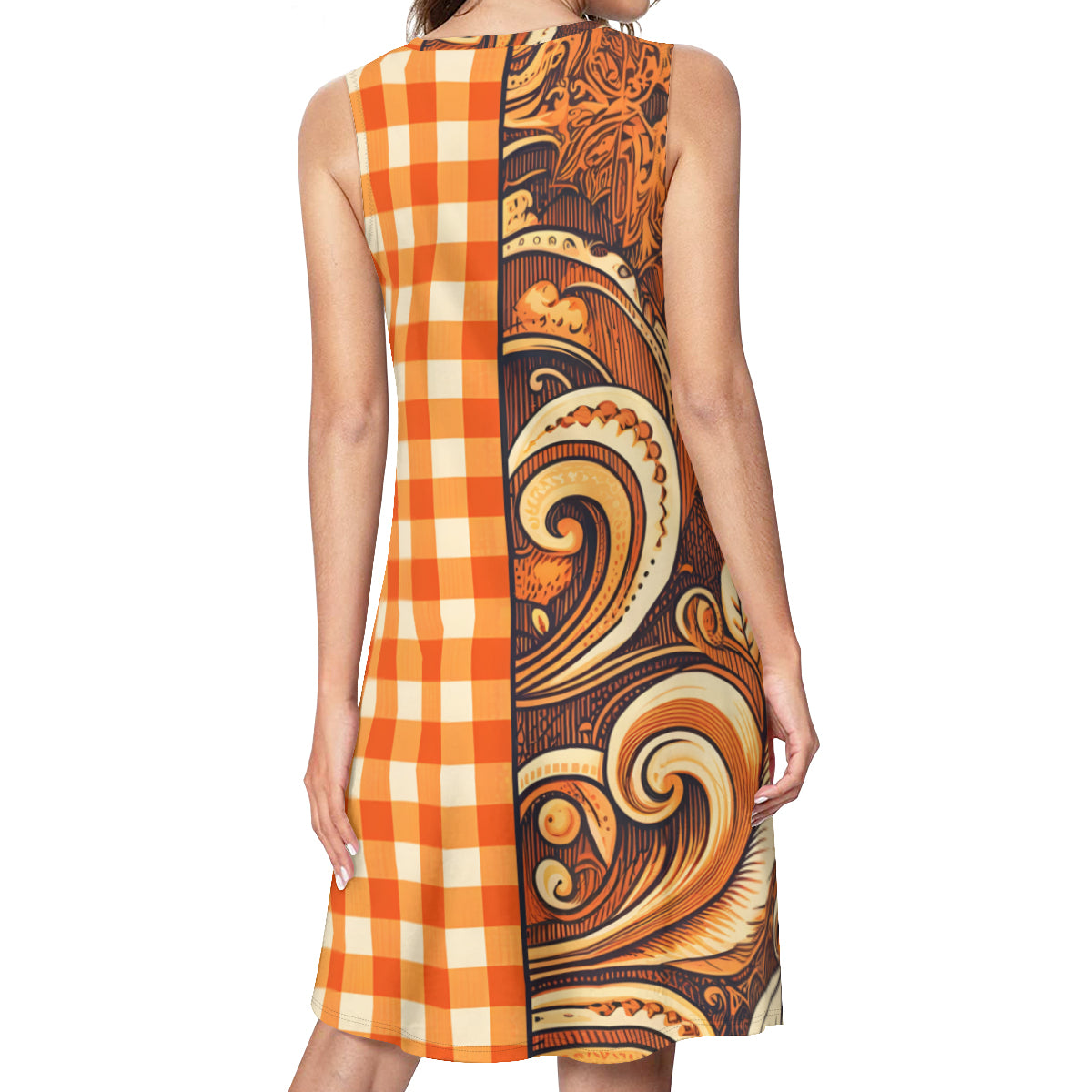 Orange Check Women's Casual Dress | Polyester