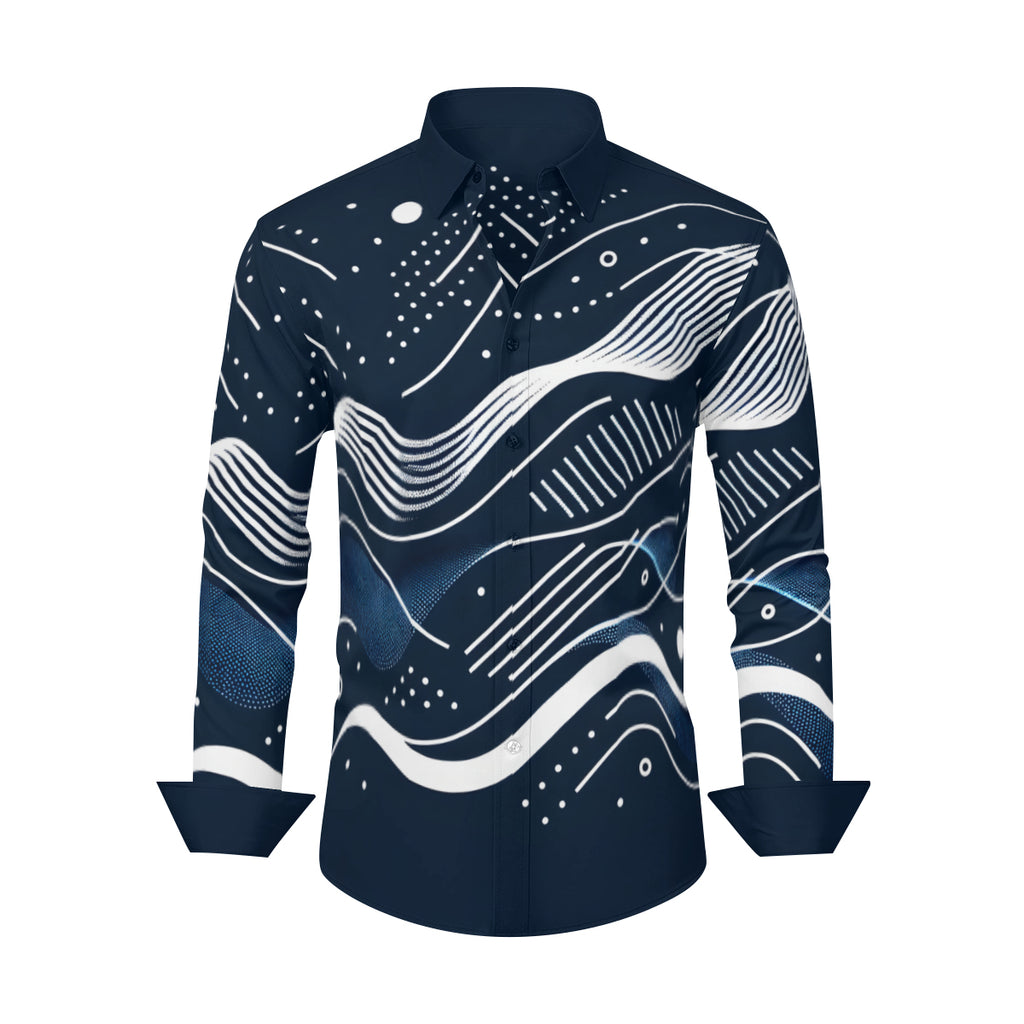 Abstract Blue Wave Long Sleeves Men's Shirt
