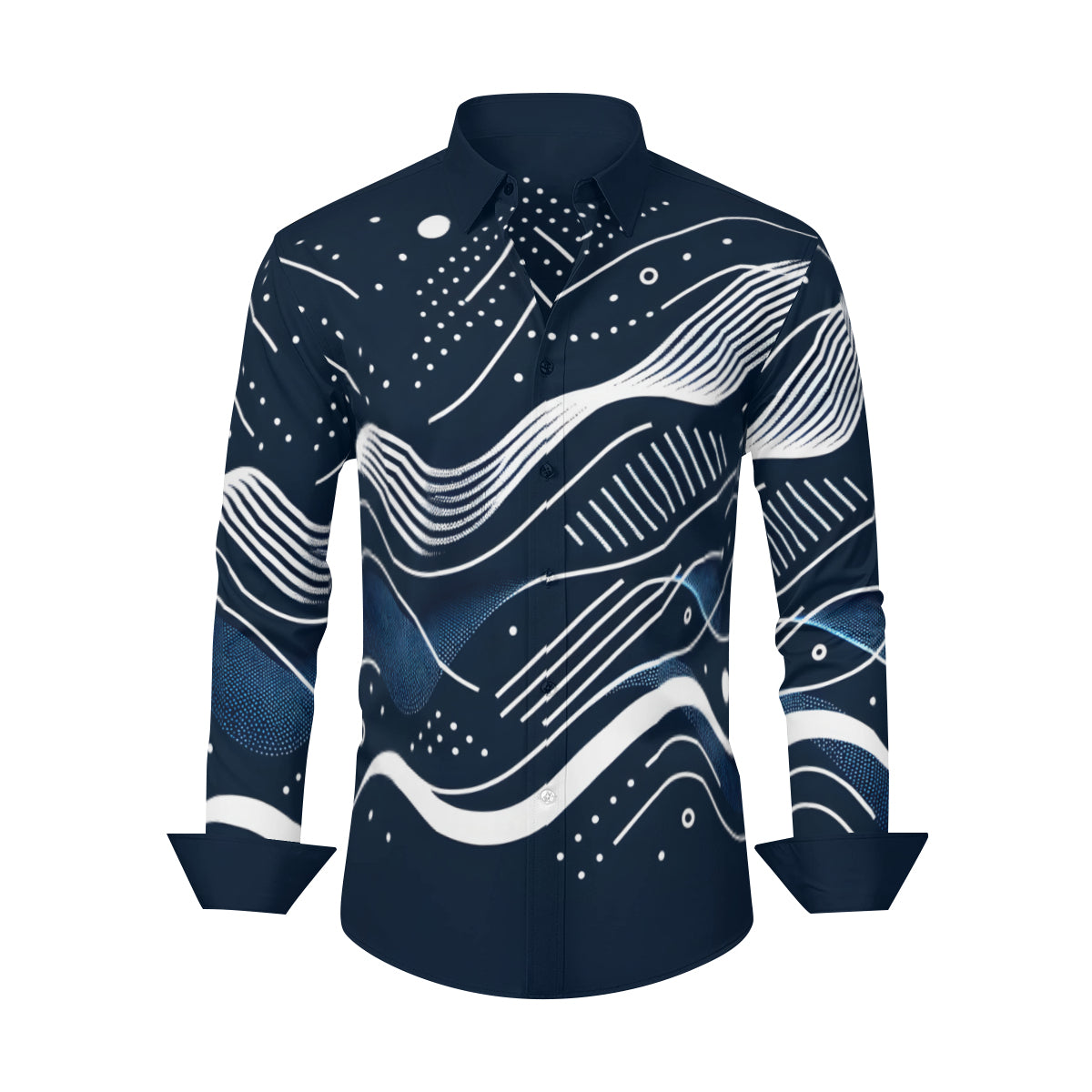 Abstract Blue Wave Long Sleeves Men's Shirt