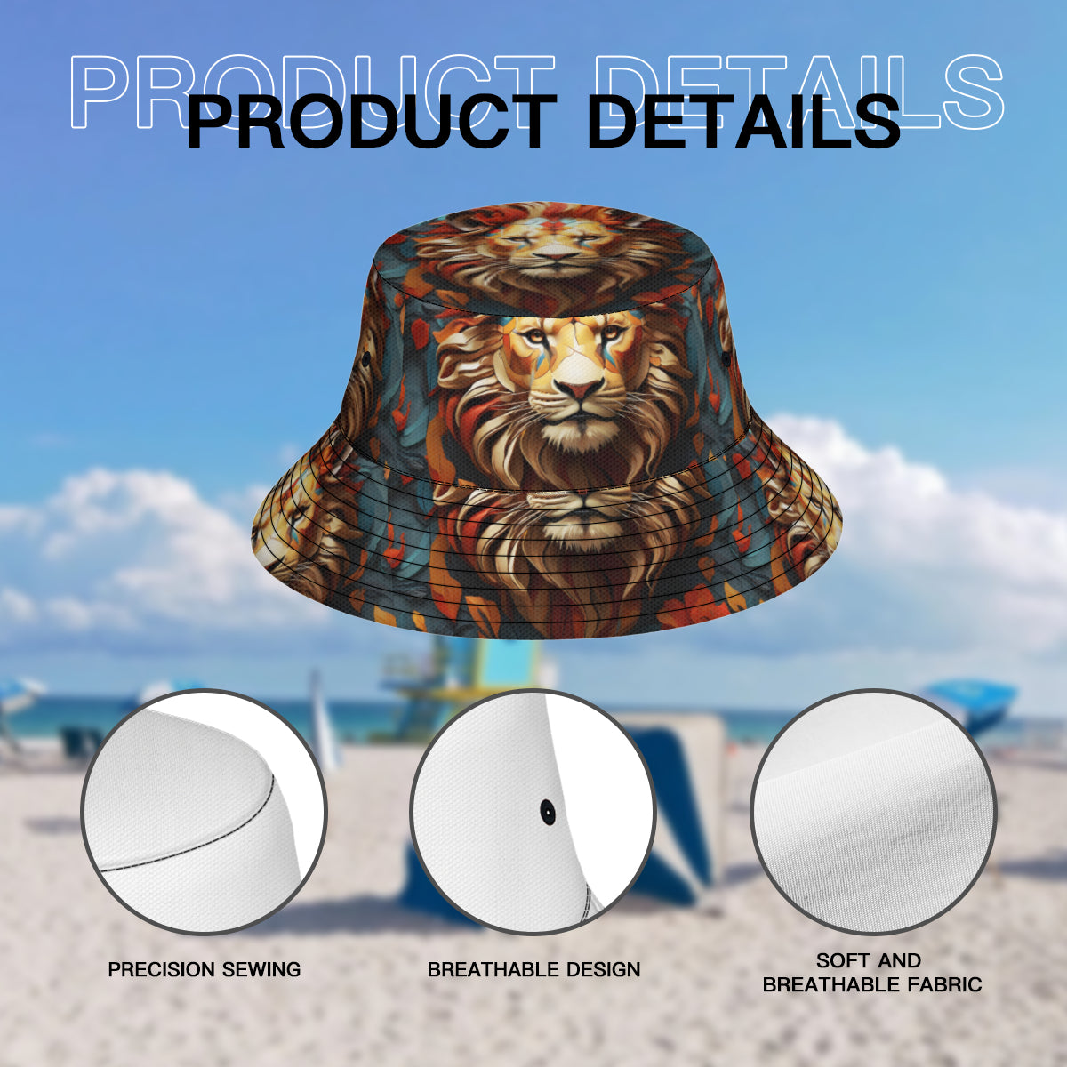 Lion Double-Sided Unisex Polyester Bucket Hat