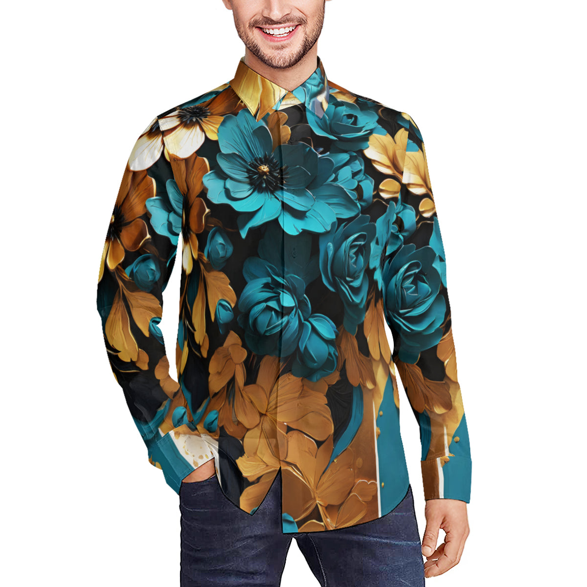 Abstract 3D Floral Long Sleeves Men's Shirt
