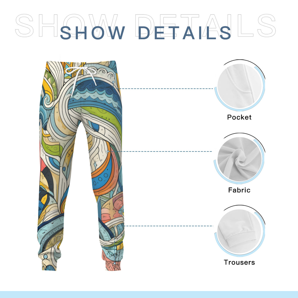 Abstract Floral Men's Adult Hoodie Set (Double-Layer Hood) | Health Fabric