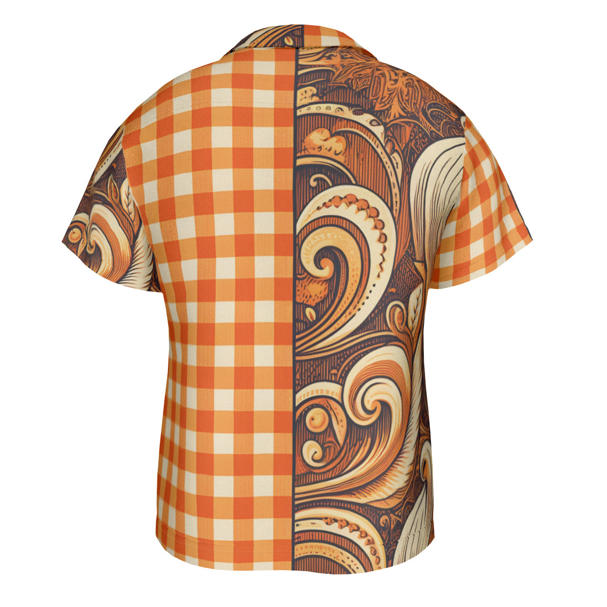 Orange Checked Short Sleeves Men's Shirt