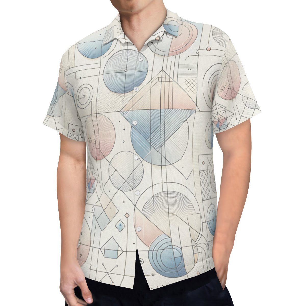 Minimalistic Geometric Shapes Short Sleeves Men's Shirt